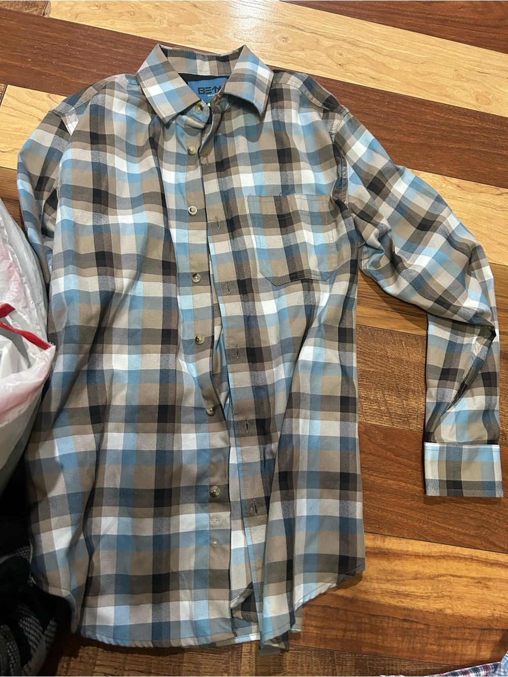 Pacifica Men's Plaid Button-Down Shirt – Light Blue & Brown